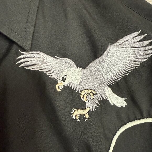 VTG Ely Diamond Western Shirt Mens M Black Embroidered Eagle Pearl Snap Rodeo - Picture 4 of 8